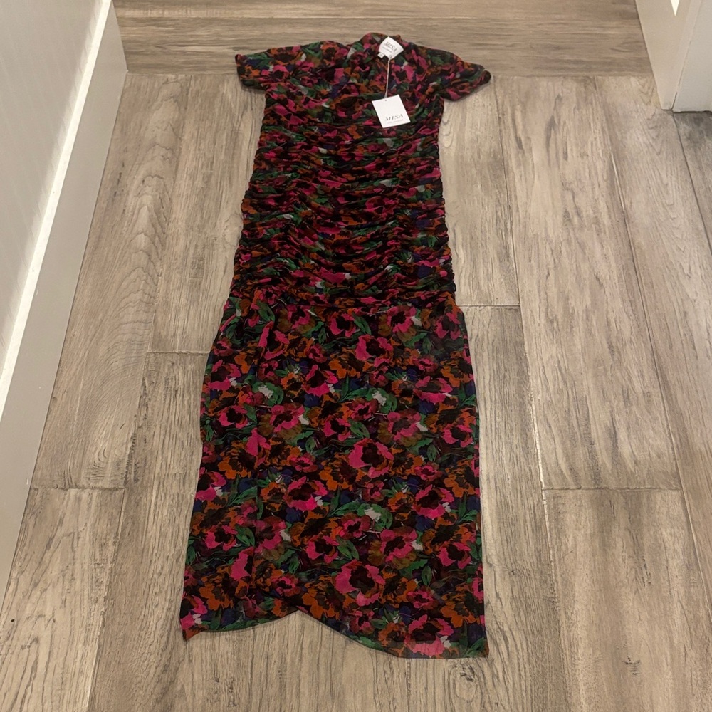 Misa Los Angeles Floral Maxi Dress in Pink and Black